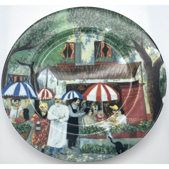 Complete Set of 6 GUY BUFFET Marche Aux Fleurs Dinner Plates French Cafe Scenes - Picture 11 of 14